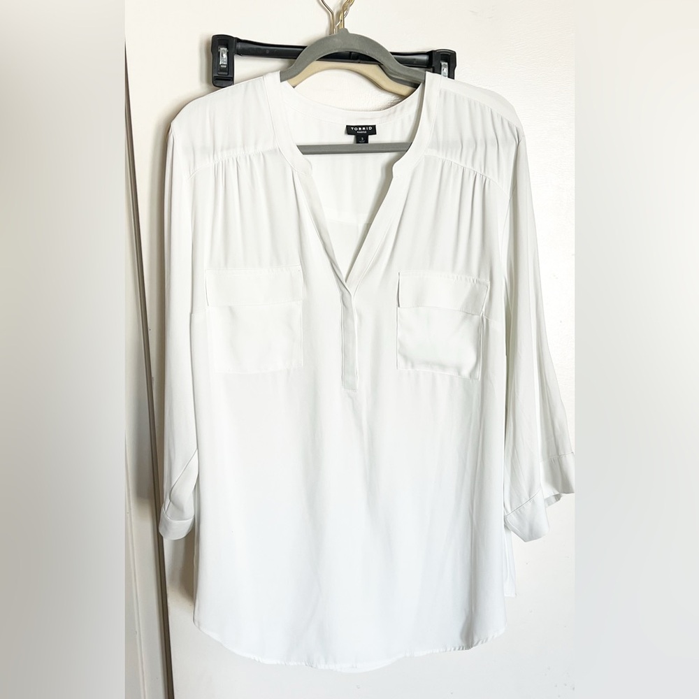 Torrid White Blouse with V-Neck